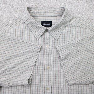 Marmot Shirt Mens XL Brown Plaid‎ Polynosic Rayon/Polyester Short Sleeve Button